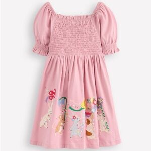 New Boden Pink Clare Shirred Appliqué Dress